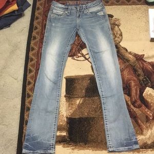 Light wash, straight leg Rock Revival, light wear